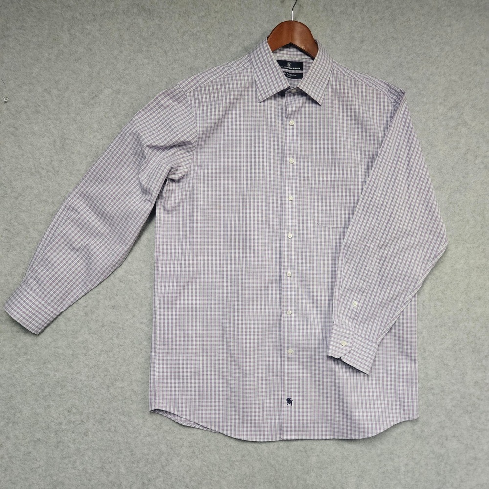 Hart Schaffner Marx Mens 16 33 Purple Check Pima Cotton Button Down Shirt